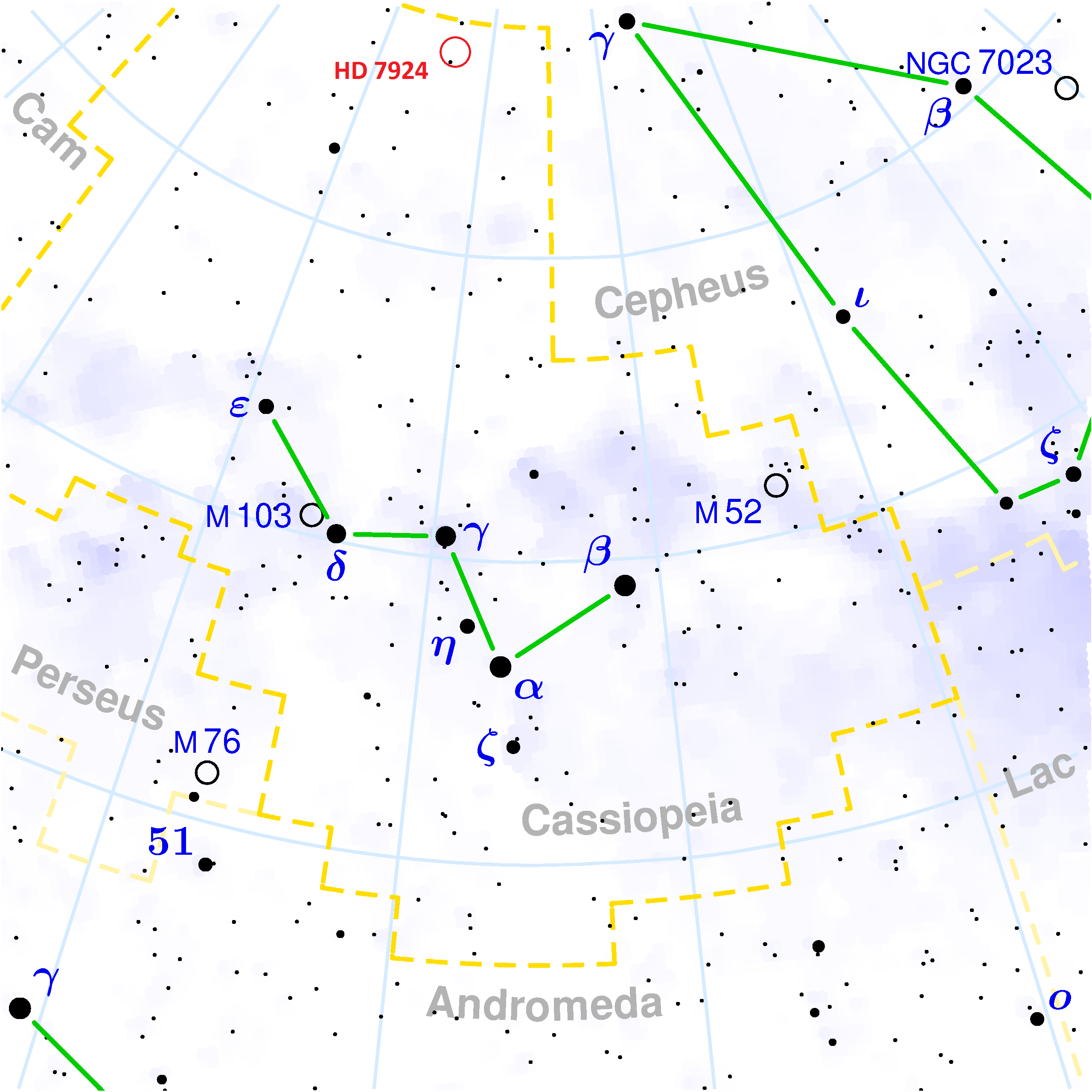 Cassiopeia constellation map